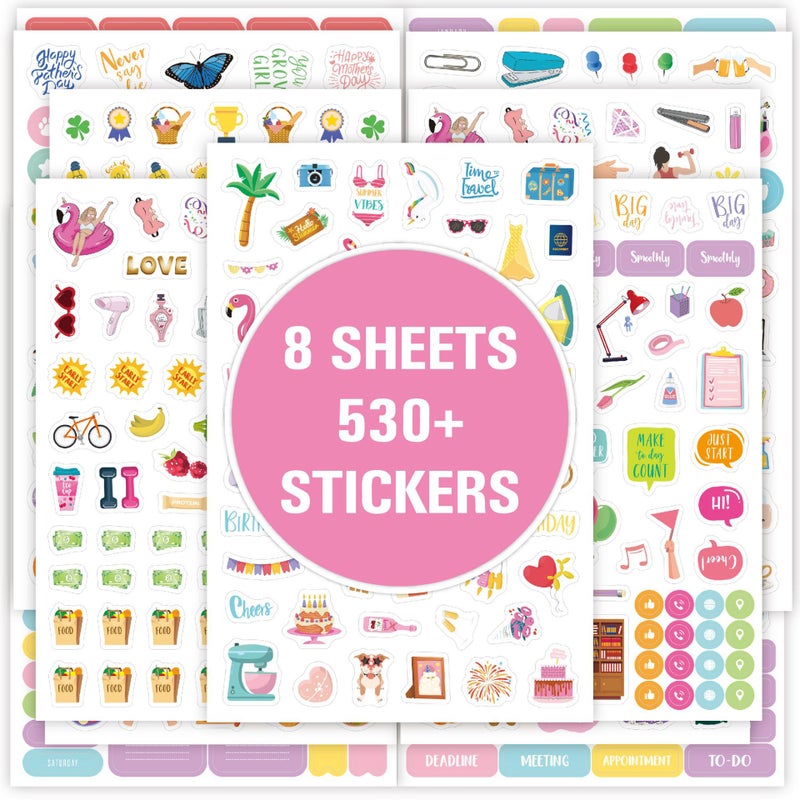 Capstro Daily Planner Sticker Set – 530+ Piece Decorative Planning Stickers for Journals, Planners, Calendars, Scrapbooks & Creative Daily Layouts for Scheduling, Notes, Goals and Personal Planning - Image 1